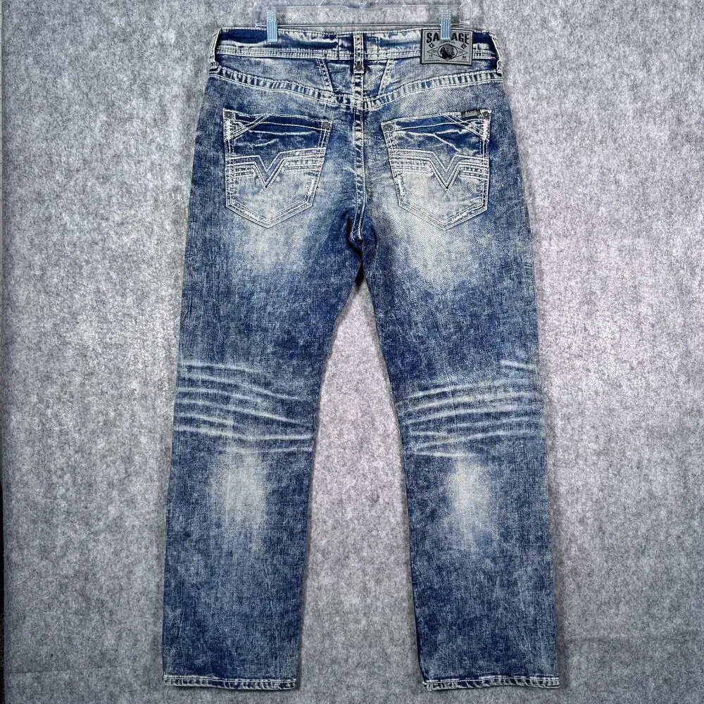 Salvage Anarchy Straight Relaxed Fit Jeans Mens 34R Blue